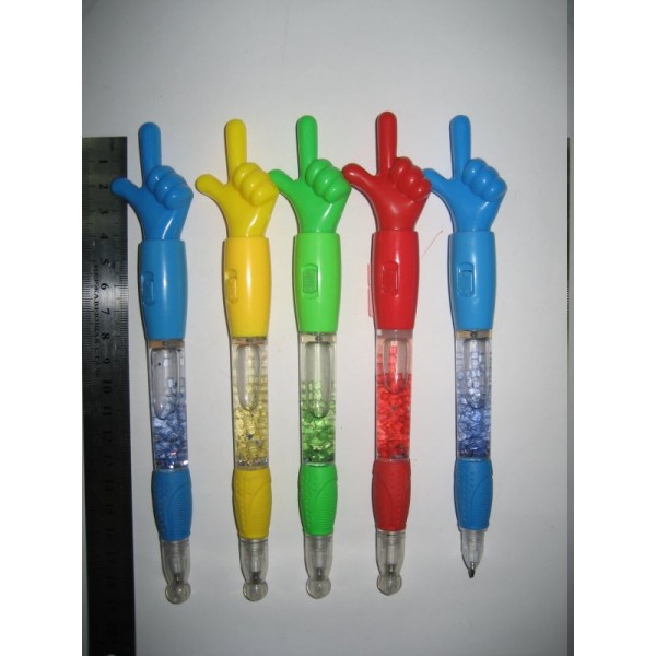 Ручка шариковая детская с жидкостью, светящаяся "Рука" DSC04928 со свистком,  синяя, микс корпусов