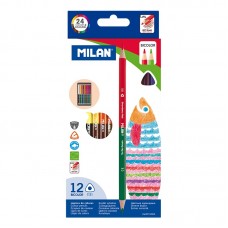 Набор цветных карандашей ТМ "MILAN 07112312 треугольные, двухцветные 12шт. 24цв., D2,9mm