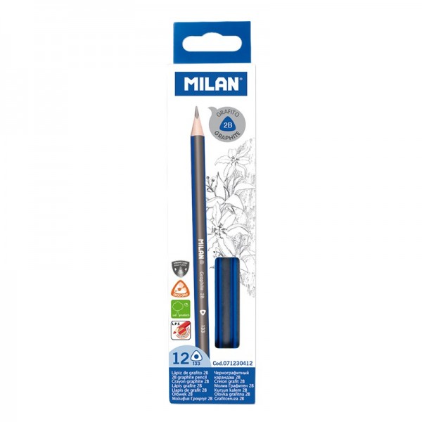 Карандаш чернографитный ТМ MILAN 071230412 2В треугольный D2,4mm