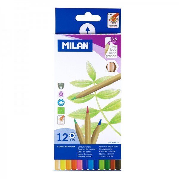 Набор цветных карандашей ТМ MILAN 0722112 шестигранные 12цв., D3,5mm