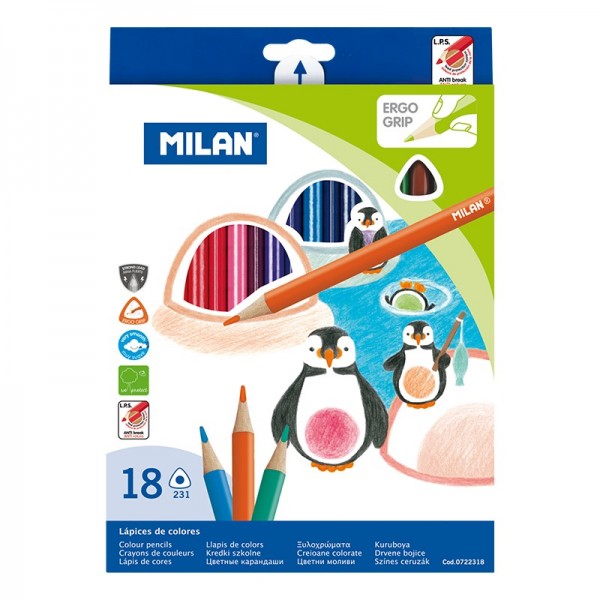 Набор цветных карандашей ТМ "MILAN" 0722318R 18шт.,треугольные D2,9mm