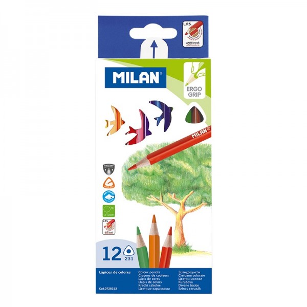 Набор цветных карандашей ТМ MILAN 0728312 треугольные 12цв.