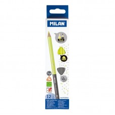 Набор двухцветных карандашей ТМ MILAN 07323812 НВ флюорисцентный жёлтый +графитовый, треугольные D2,9mm 12шт