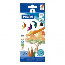 Набор цветных карандашей ТМ MILAN 0742312 треугольные, акварельные с кисточкой 12цв. D2,9mm