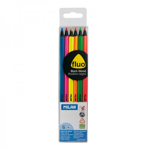 Набор цветных карандашей ТМ MILAN 0752306  Fluo флюорисцентные,треугольные,6цв., D2,9mm