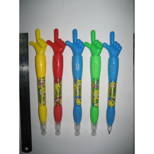 Ручка детская с  игрушкой светящаяся, "Долоня і смайліки" IMG_0977 со свистком,  шариковая, синяя, микс корпусов