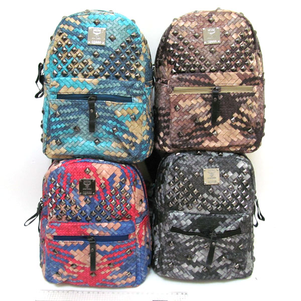Рюкзак молодежный 2895 Плетение, одно отделение+карман, кожаный, с заклепками 25х21х13см, микс расцветок