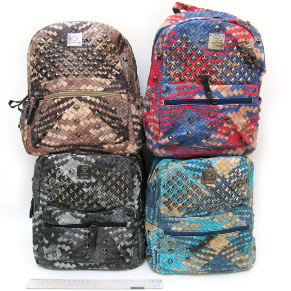 Рюкзак молодежный 2905 Плетение, одно отделение+карман, кожаный, с заклепками 31х25х15см, микс расцветок