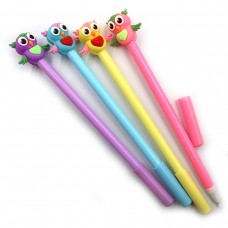 Ручка детская с игрушкой IMG5167 Совята гелевая, синяя и черная, микс корпусов