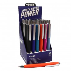 Ручка автомат масляная Vinson Power, 0,7мм, синяя, soft touch, трехгранная,микс корпусов