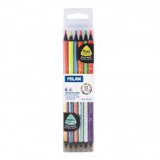 Набор цветных карандашей ТМ MILAN 07123306 двухцветные, флюоресцентные+металлик 6шт. 12цв., D2,9mm