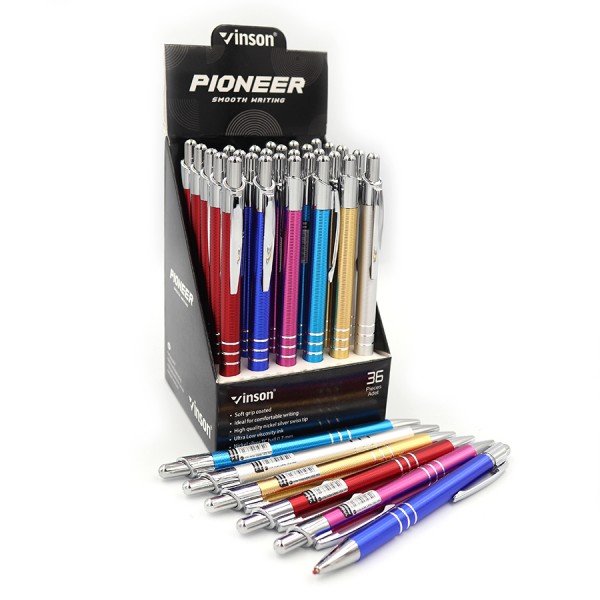 Ручка автомат масляная Vinson Premier, 0,7мм, синяя, металлический корпус,микс корпусов