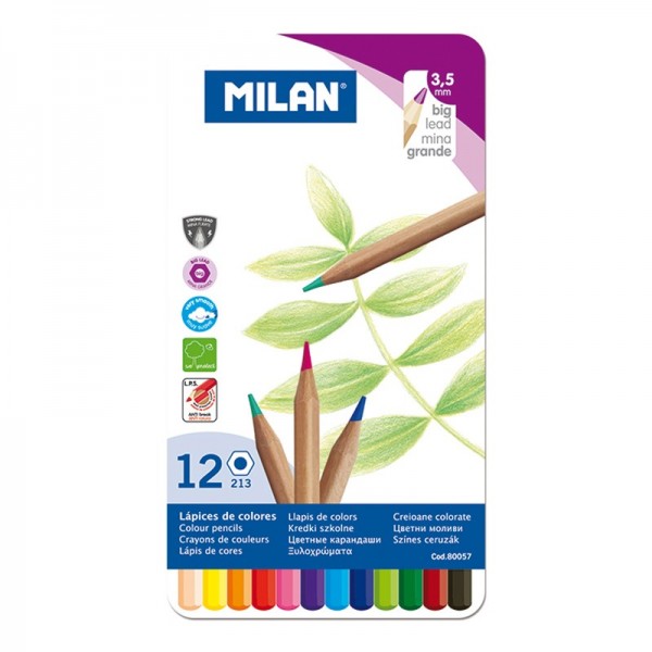 Набор цветных карандашей ТМ MILAN 80057 шестигранные в металлическом футляре 12цв., D3,5mm