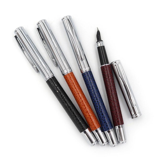 Ручка перьевая металлическая Baixin FP918 кожаная вставка, микс корпусов