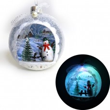 Елочный шар LED DSCN9969 Снеговик в лесу, разным светом, 3D фигурка, 14х12х7см