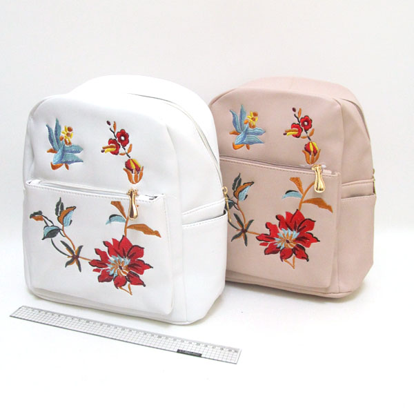 Рюкзак молодежный с вышивкой экокожа FMG_2802 Цветы, 4 отдела, 30х26х11см, микс расцветок