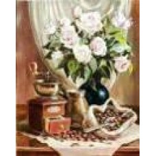 Алмазная мозаика по номерам 30*40см J.Otten GB70513 Кофе и ваза с цветами в рулоне