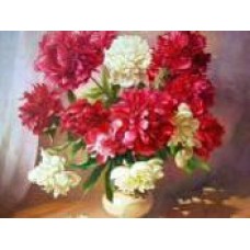 Алмазная мозаика по номерам 30*40см J.Otten GB70726  Красные и белые цветы в вазе в рулоне