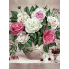 Алмазная мозаика по номерам 30*40см J.Otten GB70793 Бело-розовый букет на белой скатерти в рулоне