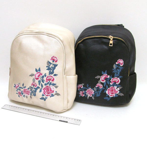 Рюкзак молодежный с вышивкой экокожа IMG_2808 Розы, 3 отдела, 29х27х12см, микс расцветок