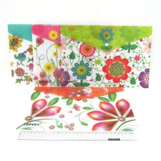 Папка-конверт с кнопкой Цветы, пластиковая, 18S, 33,5х23см, микс расцветок
