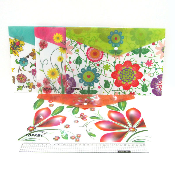 Папка-конверт с кнопкой Цветы, пластиковая, 18S, 33,5х23см, микс расцветок
