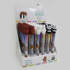 Ручка детская с игрушкой многоцветная автомат "Медвежата" IMG4539-6 шариковая, 6 цветов, микс корпусов