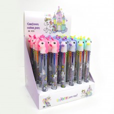 Ручка детская с игрушкой многоцветная автомат "Единорог" IMG4540-6  шариковая, 6 цветов, микс корпусов