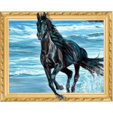 Алмазная мозаика по номерам 40*50см J.Otten ELT0384 объемная Черная лошадь карт уп. холст на раме