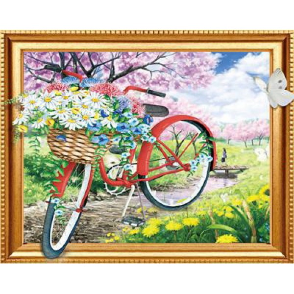Алмазная мозаика по номерам 40*50см J.Otten ELT0480 объемная Велосипед с цветами карт уп. холст на раме