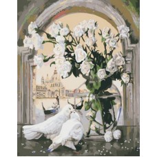 Раскраска по номера 40*50см J.Otten EPH9350_O Белые розы OPP холст на раме с краск.кисти