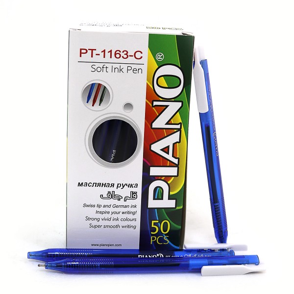 Ручка шариковая масляная автомат "Piano" PT-1163-С, синяя, прозрачный трехгранный корпус, синяя