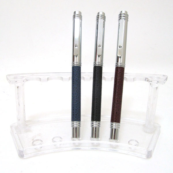 Ручка капилярная металлическая Baixin RP922 синяя, вставка кожа, микс корпсуов