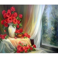 Раскраска по номерам 40*50см RSB8472_O Розы у окна OPP, холст на раме,краски, кисти