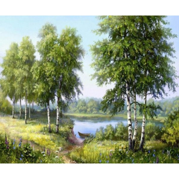 Раскраска по номера 40*50см J.Otten Y5352_B Березки у реки карт.уп холст на раме краск. кисти.