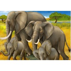 Раскраска по номера 40*50см J.Otten Y5469_B Семья слонов карт.уп холст на раме краск. кисти.